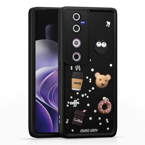 Image of Bintage Cute Fun Ball | Taddy Cartoon 3D Smiley Coffee Cup | Milk Donut | Full Camera Protection Back Cover Compatible for Vivo V2426 / T3 Ultra - Black