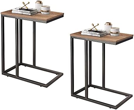 WLIVE Side Table Set of 2, C Shaped End Table for Couch, Sofa and Bed, Large Desktop C Table for Living Room, Bedroom, Brown and Black