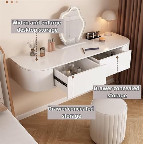 Modern Floating Vanity Makeup Table - White Corner Desk with Drawers, Stylish Storage Cabinet & Bedside Nightstand (47.2 x 15.7 x 7.1 in) - Space-Saving Design