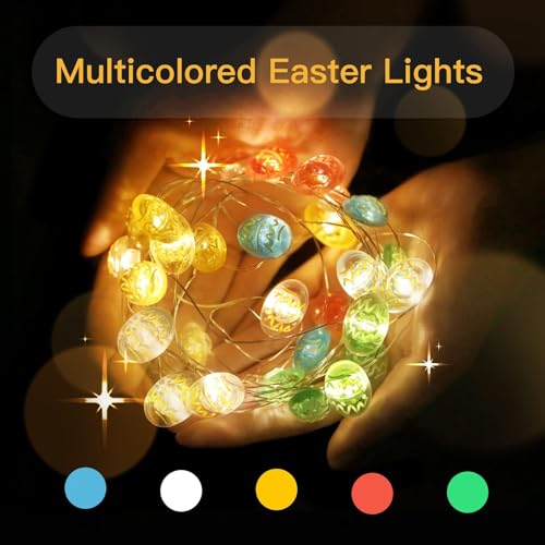 Image of suddus Easter Eggs Decor Lights,12.8ft 40LED Multi Color Small Fairy Lights with Remote, Easter Lights String Battery Operated for Table Indoor Home Wreaths Mantels Outdoor Tree Garden Decoration