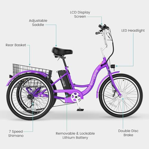 Electric Tricycle for Adults Seniors, 24/26 Inch 3 Wheel