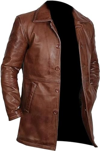 Image of Harocks Real Lambskin Leather Men's Coat- 3 /4 Length Brown and Black Leather Coat
