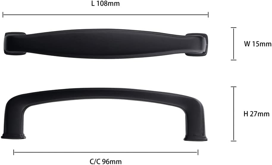 10 Pack Matte Black Cabinet Pulls, 3-3/4 Inch (96mm) Hole Centers, Kitchen Hardware Handles for Cupboard & Drawer