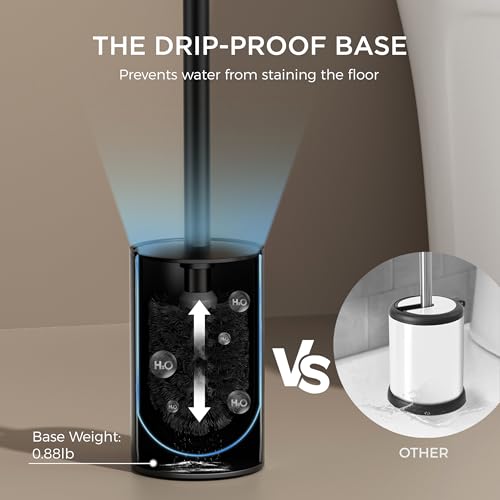 Image of FORIOUS Toilet Brush and Holder Set, 304 Stainless Steel Heavy Duty Base and Handle for Bathroom Deep Cleaning, Toilet Bowl Cleaners Brush with Holder, Space Saving for Storage (2, Matte Black)