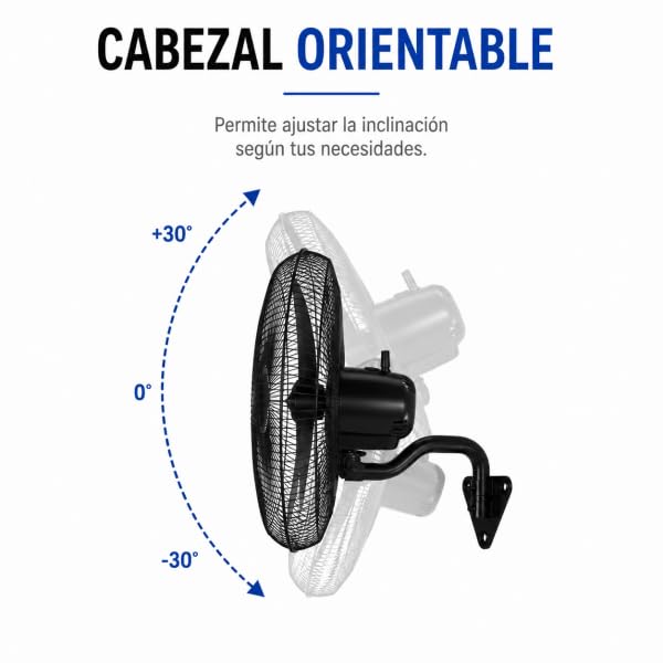Bilake Ventilador Industrial Pared Negro Metal | Oscilante, Orientable y Ajustable | 3 Velocidades, 3 Palas, Silencioso | Almacenes, Gimnasios, Colegios, Fábricas (Ø71 cm | 240W | Botones Integrados)