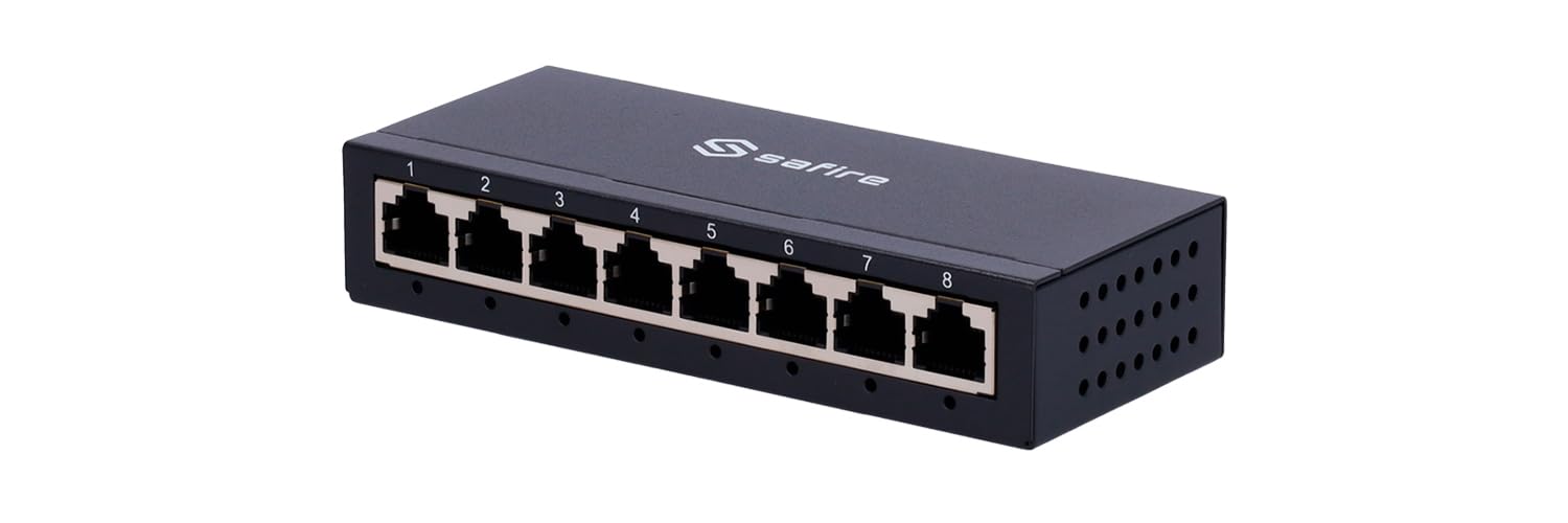 Safire Switch de Bureau - 8 ports Gigabit - Vitesse 10/100/1000 Mbps - Plug & Play - Technologie d'économie d'énergie - Boîtier métallique