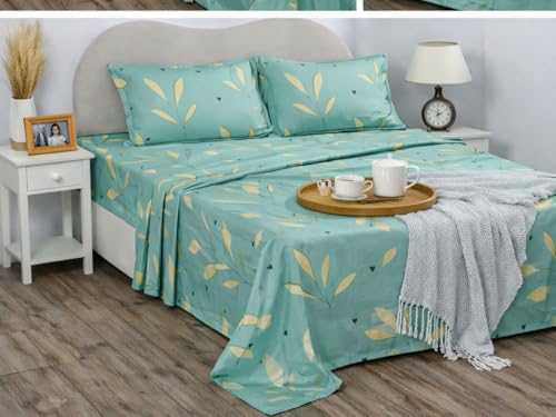 Image of BSB HOME Double Bedsheet 144 TC Microfiber with 2 Pillow Covers | Smooth, Lightweight & Quick-Dry Bed Sheet Set | Comfortable Bedding for Home, Guest Room & Daily Use - Seafoam Leaf
