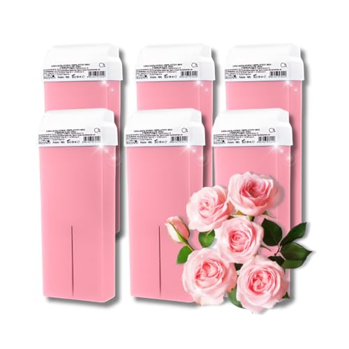 LALILL Cartuchos de Cera Rosa 100ml x 6 - Cera Roll on - Cera depilatoria eficaz - cartucho de cera con ingredientes naturales, depilación, cuerpo, cara, piernas, rodillo, ancha