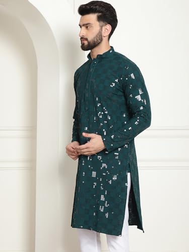 Image of SOJANYA (Since 1958 Men's Cotton Embroidered Sequinned Long Kurta