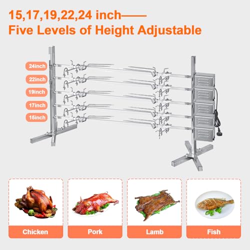 YUZINO BBQ Rotisserie Kit, 15W Elektrischer Automatischer Grill Grill Edelstahl Rotisserie, 110 cm Langer SchweinebratenröSter, HöHenverstellbar In 5 Stufen, FüR Grillbars