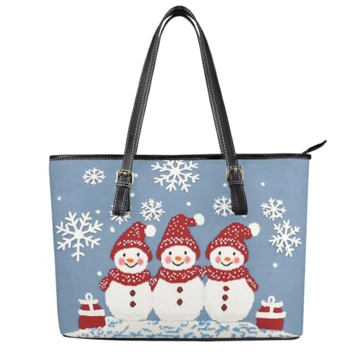 Image of Coldinair Christmas Leather Tote Bag for Women with Zipper Large Shoulder Tote Bag Shopping Casual Travel Bag Handbag Purse