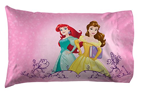 Image of Disney Princess Twin Comforter Set 5 Piece Kids Bedding for Girls, Pink | Cinderella Rapunzel Belle, Bed in a Bag, Comforter Sheets Sham Pillowcase, Soft Microfiber, Machine Washable, Girls Gift