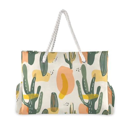 Bohemian Abstract Cactus Portable Womens Travel Tote with side pocketes Large Weekender Bags for beach&school&work2