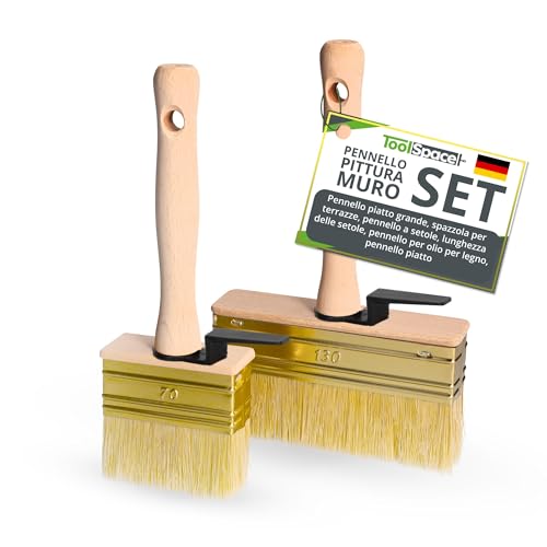 ToolSpace 2 Pezzi Pennello Set 70/130mm Pennellessa Grande con Setola Naturale con Manico Legno per la Pittura Muro Pareti Plafone - per Vernice Interne Facciate Acrilica - per Parete Decorare