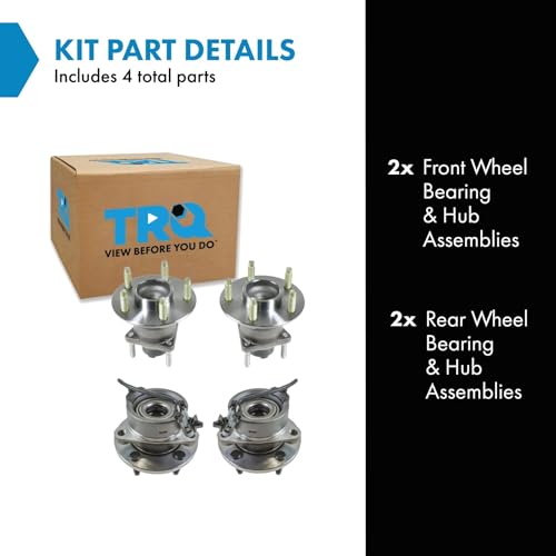 Image of TRQ Front and Rear Wheel Bearing and Hub Assembly Set 4 Piece Compatible with 05-10 Chevrolet Cobalt LS LT 4 Wheel ABS Brakes 5 Lug Wheels 06-11 HHR LS LT 04-07 Saturn Ion 07-09 Pontiac G5