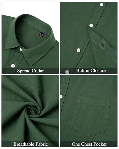 Image of J.VER Mens Linen Shirt Short Sleeve Button Down Casual Summer Shirts | Cotton Linen, Untucked, Big Tall, from Beach Camp Vacation, Cruise Fishing, Work Office, to Wedding Party Family, with Pocket