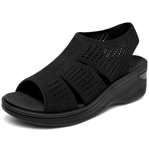 KOIMED Women's Memory Foam Platform Sandals Black