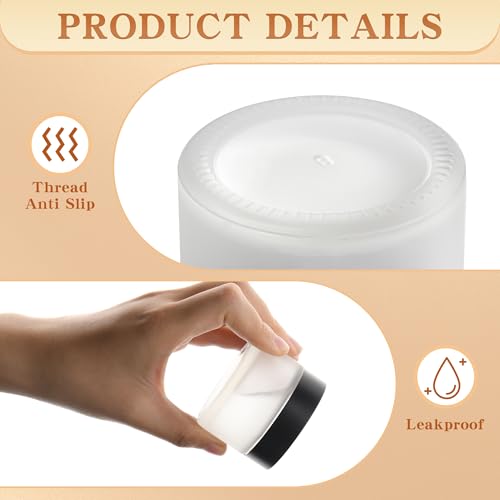 Glass Jars with Lids,Eco-Friendly Cosmetic Containers with Airtight Black Lids & Liners, Multi-Color Options for Cream, Lotion, Body Butter, DIY Skincare Travel Jars (Clear Frosted, 2oz)3