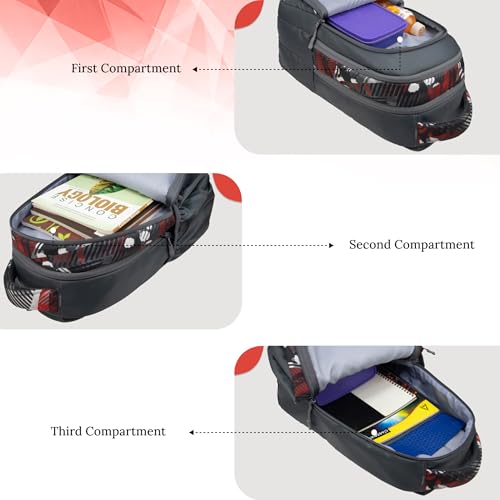Image of F Gear Panya Grey Geometric Black Red 21L School Backpack|Three Spacious Compartment with Water bottle holder|Lightweight and durable|Comfortable to Carry|Stylish Backpack