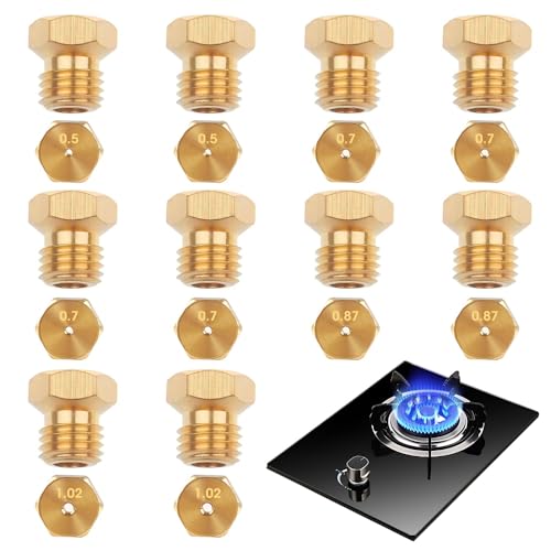 10 Pièces Gicleur gaz Butane Universels Kit de Conversion Injecteur de Gaz Gicleur Bouteille pour Cuisinière à Gaz de Brûleur au Propane GPL Bouteille Gicleur...