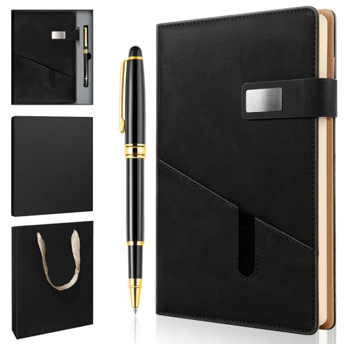 A5 Lined Leather Notebook and Pen Set with Gift Box,