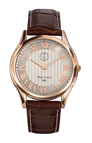 Montre homme quartz analogique cadran beige et son bracelet en cuir marron chic