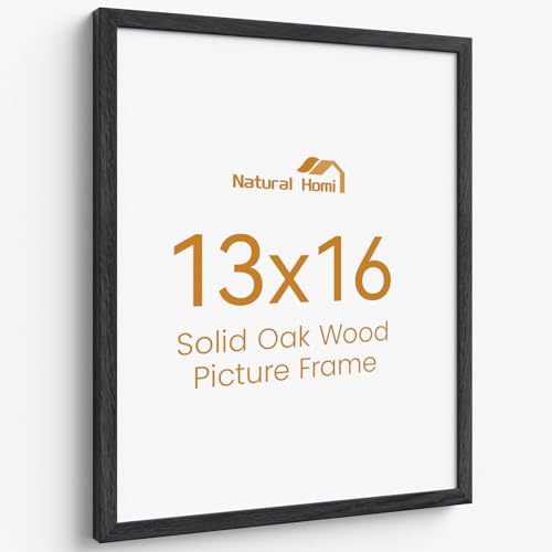 Image of 13x16 Picture Frame Oak Wood,13 inchx16 inchBlack Color Wooden Frames with Tempered Glass,16x13 inch Wall Gallery Poster Frame with No Mat,13 by 16 Frames Horizontal and Vertical for Wall Mounting