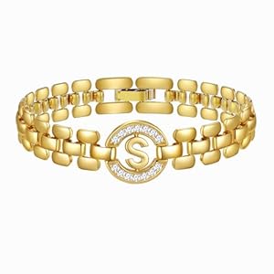 WEDDINEN Initial Bracelets for Women, 14K Gold Plated Letter A-Z Bracelets with Diamonds,Thick Chain Bracelet for Women trendy Jewelry Gifts