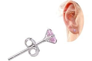 4MM Cubic Zirconia Sterling Silver Stud Earrings for Women in Hot Pink