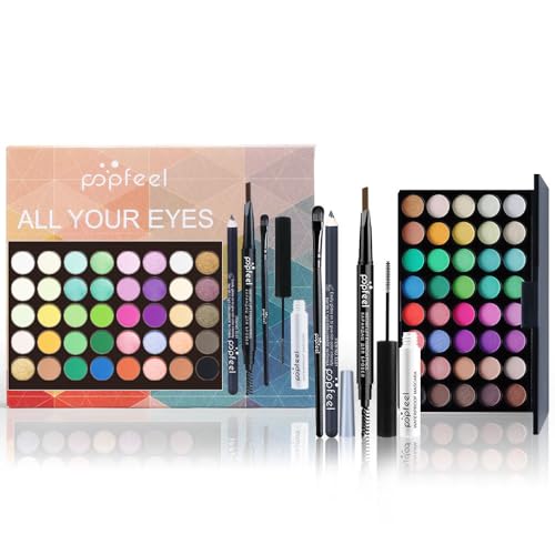 LHLXZQ Set de Maquillaje para Ojos, Kit de Cosméticos Profesional con 40 Colores Paleta de Sombras de ojos Máscara Eyeliner Lápiz de Cejas Brochas, Paleta Maquillaje Portátil para Niñas y Mujeres, 01B