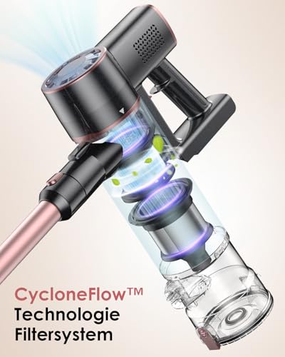 Vexilar Akku Staubsauger 45000Pa/ 50Mins/ 450W, 6-in-1 Staubsauger Kabellos Selbststehend, Akkustaubsauger mit LED Touchscreen, Klein und Leicht für Hartböden Teppiche Tierhaare