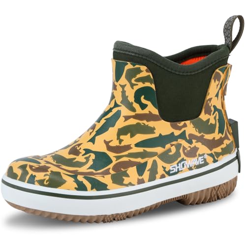 Showave Kids Rain Boots Lightweight Rubber Waterpoof Mud Booties Toddlers Boys Girls Deck Boots Easy-on Rain Shoes 1 Little Kid Fish Camo