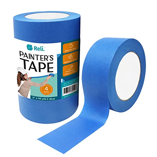 Reli. Blue Painters Tape 2 Inch Wide (4 Pack) Painting Masking Tape, Bulk