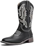 kkdom Cowboy Boots for Women Square Toe Women's Western Boot Cowgirl Mid Calf Boot