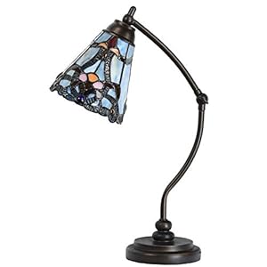 Bieye L10688 Tiffany Style Stained Glass Table Lamp Night Light with Swing Arm Base for Working Reading Home Decoration Baroque Blue