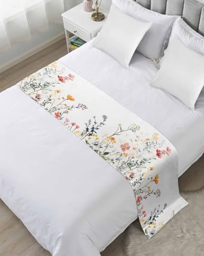 DecorLovee Spring Floral Bed Runners for Twin Size Bed, Decorative Bed Throws for Foot of Bed, Botanical Summer Flower Bed Runner Sofa Throw Bedding Scarf Protector Slipcover for Bedroom/Hotel