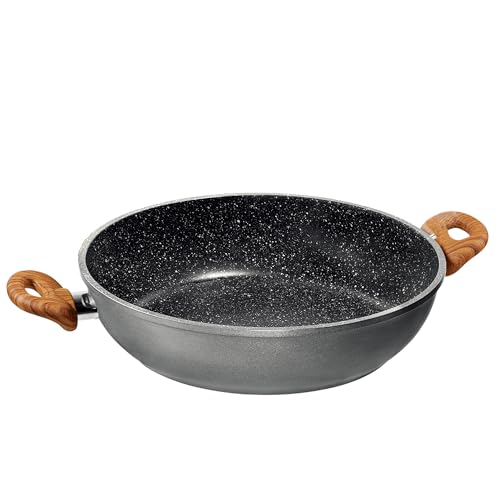 STONELINE Back to Nature Servierpfanne 28 cm, Made in Germany, auch für öl- und fettfreies Braten, kratzfeste Antihaftbeschichtung mit echten Steinpartikeln, Induktionspfanne
