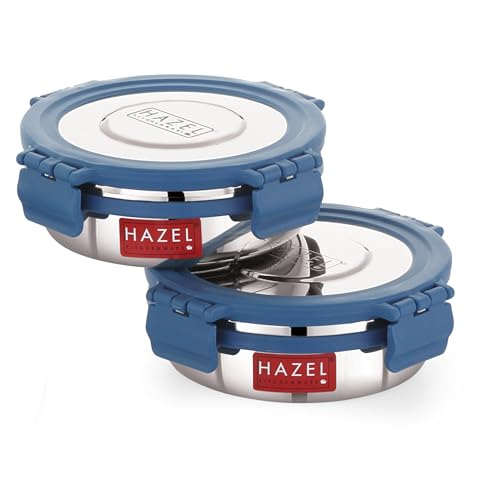Image of HAZEL Airtight Leak Proof Stainless Steel Containers, 285 ML, Lunch Box With Steel Lid, Set of 2,Silver