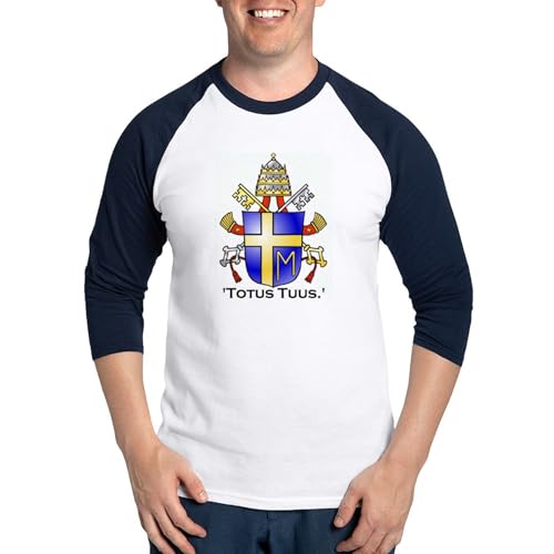 CafePress John Paul II's Crest Baseball Jersey Men's Cotton Baseball Jersey, 3/4 Raglan Sleeve Shirt Blue/White