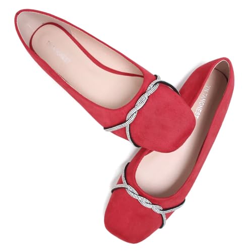 Image of TN TANGNEST Womens Casual Flats Chain Ballet Flats | Fashion Pointed Toe Rhinestone Flats, Comfort Slip On Dress Shoes for Business Work Office Wedding Party
