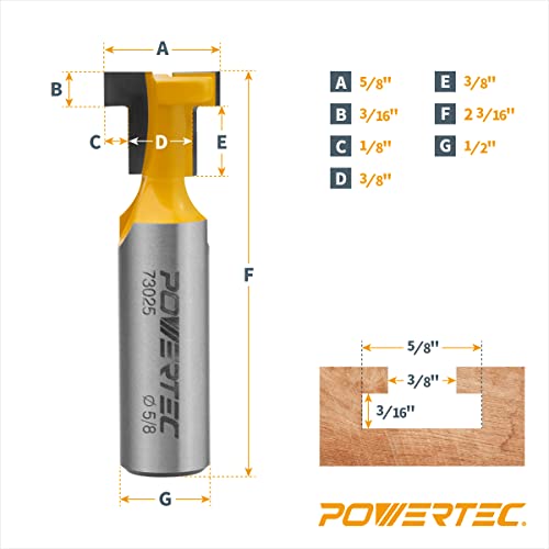 Broca de enrutador de 5/8 pulgadas de diámetro POWERTEC para ranuras en T de listón 3