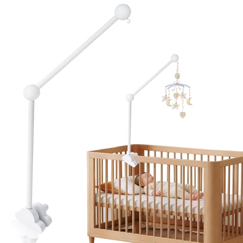 Kuvarix Mobile Halterung Wickeltisch, 360°Drehbar Mobile Halterung Babybett aus Holz, Weiß Wolken Design, für Aufhängung Windspiele Bettglocke, Baby Bett Spielzeuge