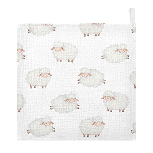 Image of vvfelixl Cotton Cute Curly Lamb Baby Muslin Washcloths Soft Face Towel for Newborns, 11.8 X 11.8 Inch, 3 Pack White