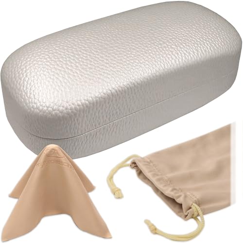 Image of MyEyeglassCase Extra Large Hard Shell Sunglasses Case for Large Rectangular Frames, Eyeglass Case with Pouch & Cloth