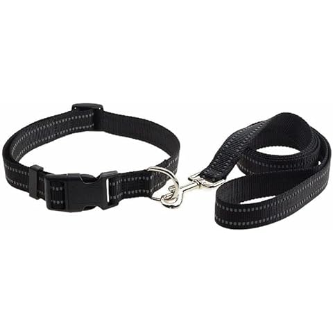 Olahibi Dog Collar and Leash Set, Durable Nylon Collar with Reflective Stripe for Medium Dogs.(Medium, Black Set) Cover