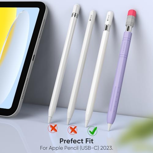 Image of Fintie Silicone Sleeve for Apple Pencil (USB-C), Light Pen Skin Case Cover Soft Protective Anti-Slip Pencil Grip Holder, Supports Magnetic Attachment, Lilac Purple