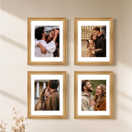 Image of Art Street Wooden Photo Frame for living room, Aesthetic Cave Design Photo Frames for Photograph, Art Work, Certificates Set of 4 (8x10 Inch, Wood Brown)