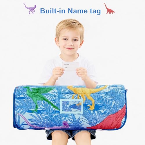 Image of Viviland Toddler Nap Mat with Pillow and Minky Blanket, Rolled Large Sleeping Mat for Boys, Kids Slumber Bag Nap Mat for Preschool, Daycare, Kindergarten, Travel Camping - Dinosar Adventure