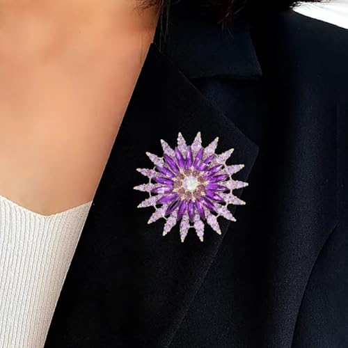Image of Premium Rhinestone Flower Brooch Pin for Women Sparkling Crystal Flower Corsage Bouquet Brooch Floral Lapel Pins Fashion Snowflake Sunflower Broochs Wedding Bride Dress Jewelry