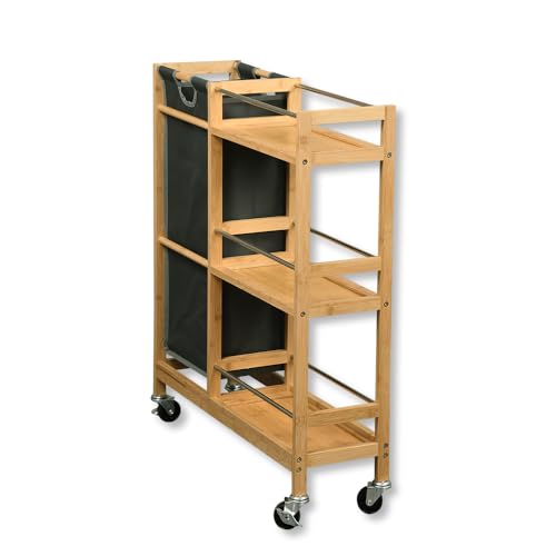 Kesper | Rollbares Nischenregal mit Flaschensammler, Material: Bambus, Polyester, Maße: B 20 cm, H 78 cm, T 68 cm, Farbe: Natur, Grau | 24857 13